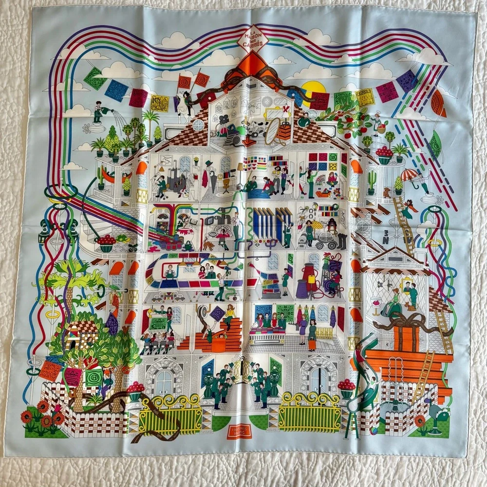 Hermès La Maison des Carrés Silk Scarf 90cm Pierre Marie Rare - Picture 4 of 12